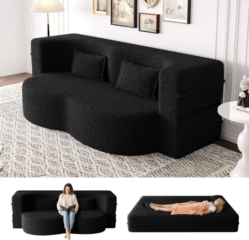 CAPCAEK Folding Sofa Bed,15" Full Size Couch for Living Room, Teddy Fabr...