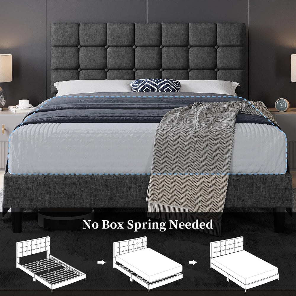 Yaheetech Queen Size Upholstered Tufted Bed Frame with Headboard