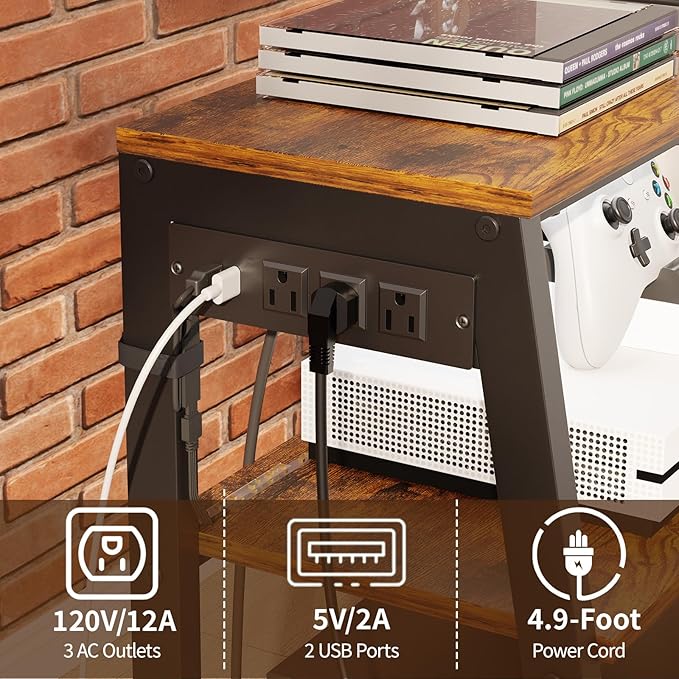 4-Tier AV Media Stand with Power Strips, Heavy Duty Stereo Cabinet Stand with...