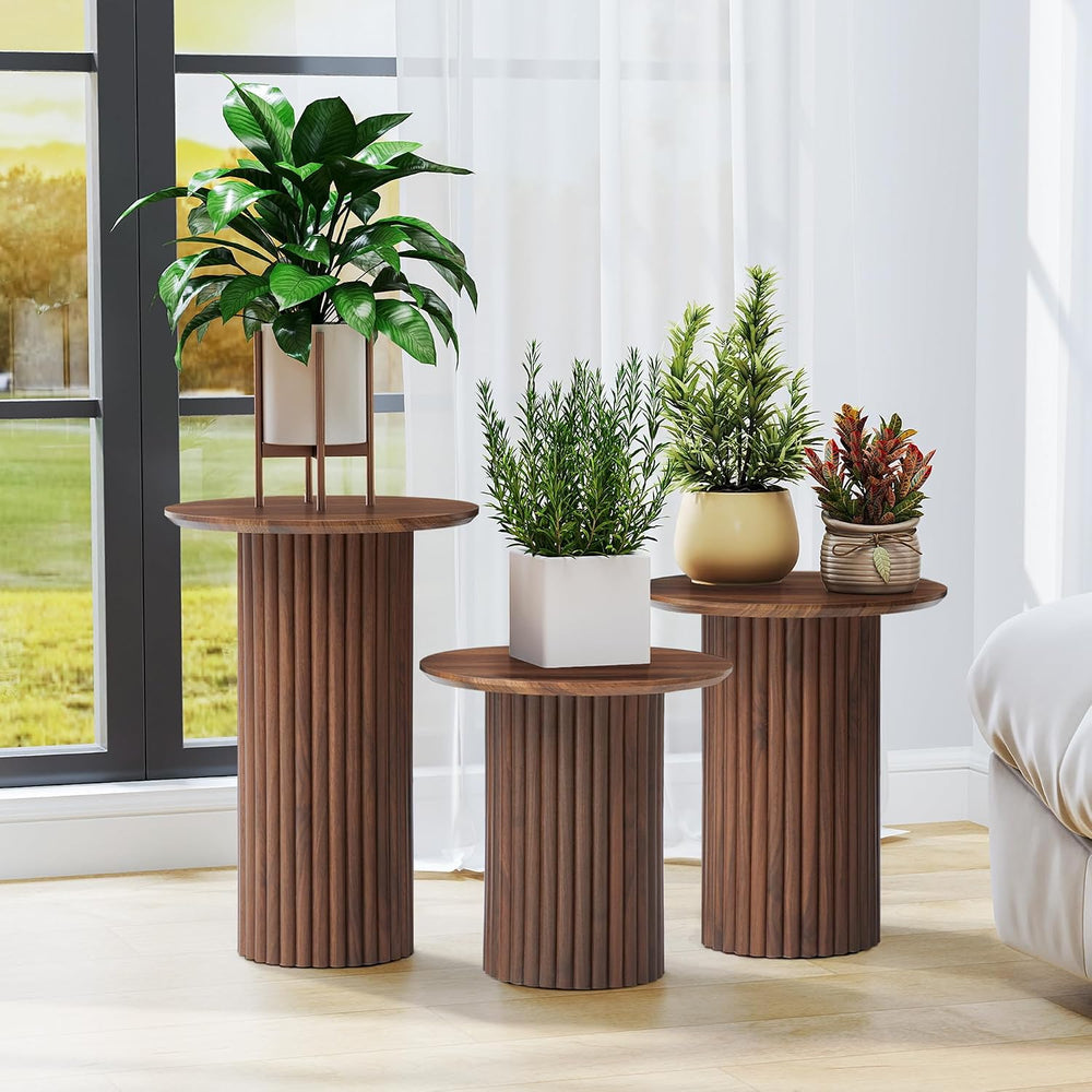 Bifins Walnut Round Nesting Coffee Table Set of 3 | Coffee and End Table Set,...