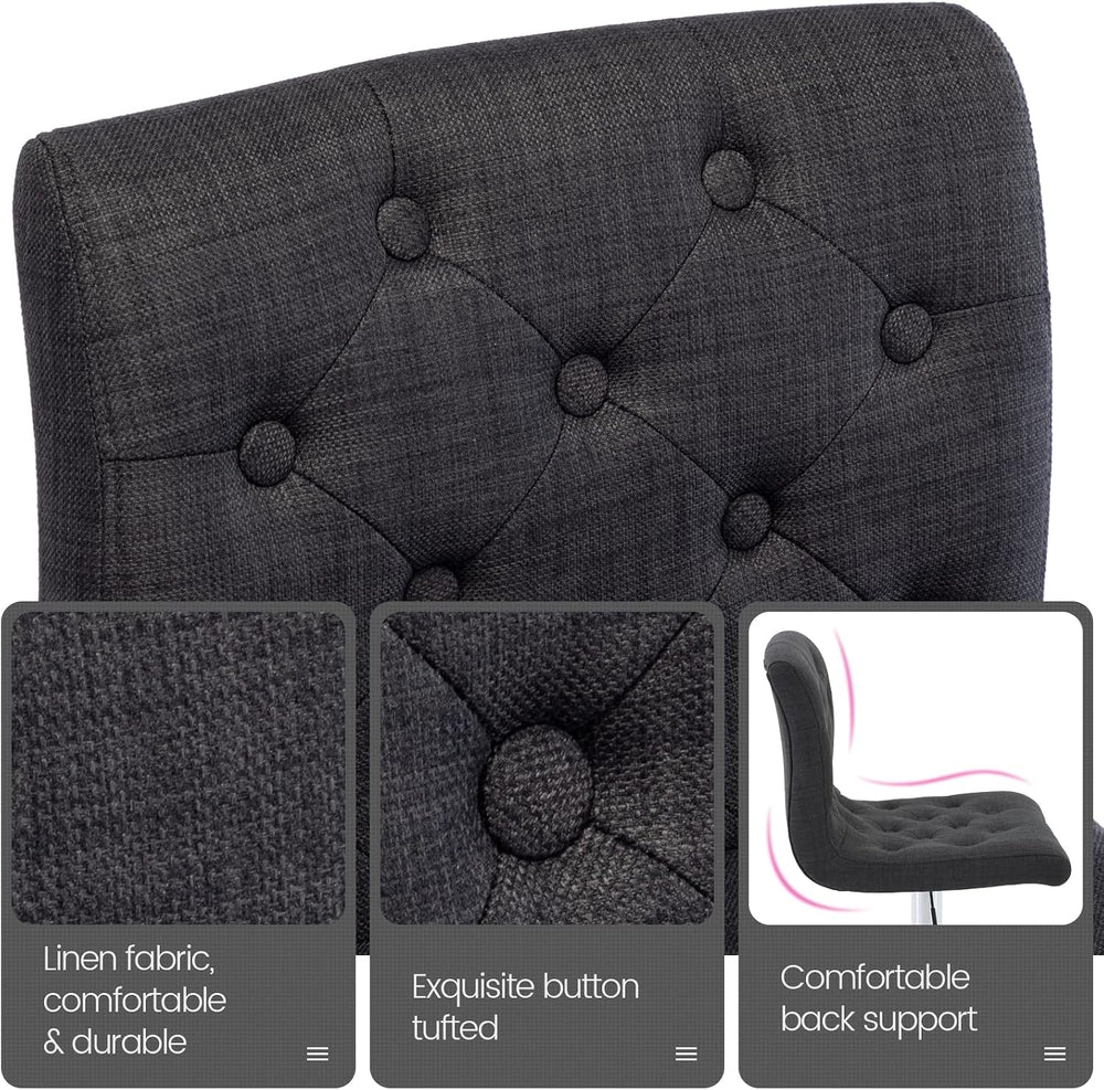Brage Living Tufted Fabric Bar Stools Set of 2 with Back, Charcoal Black | Se...