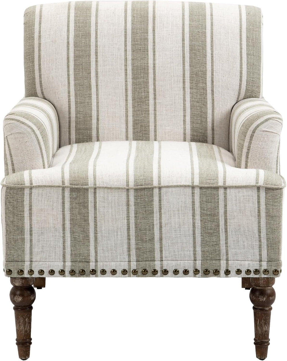 Stripe Accent Chair, Fabric Upholstered Armchair Modern Nailhead Trim Club Ar...