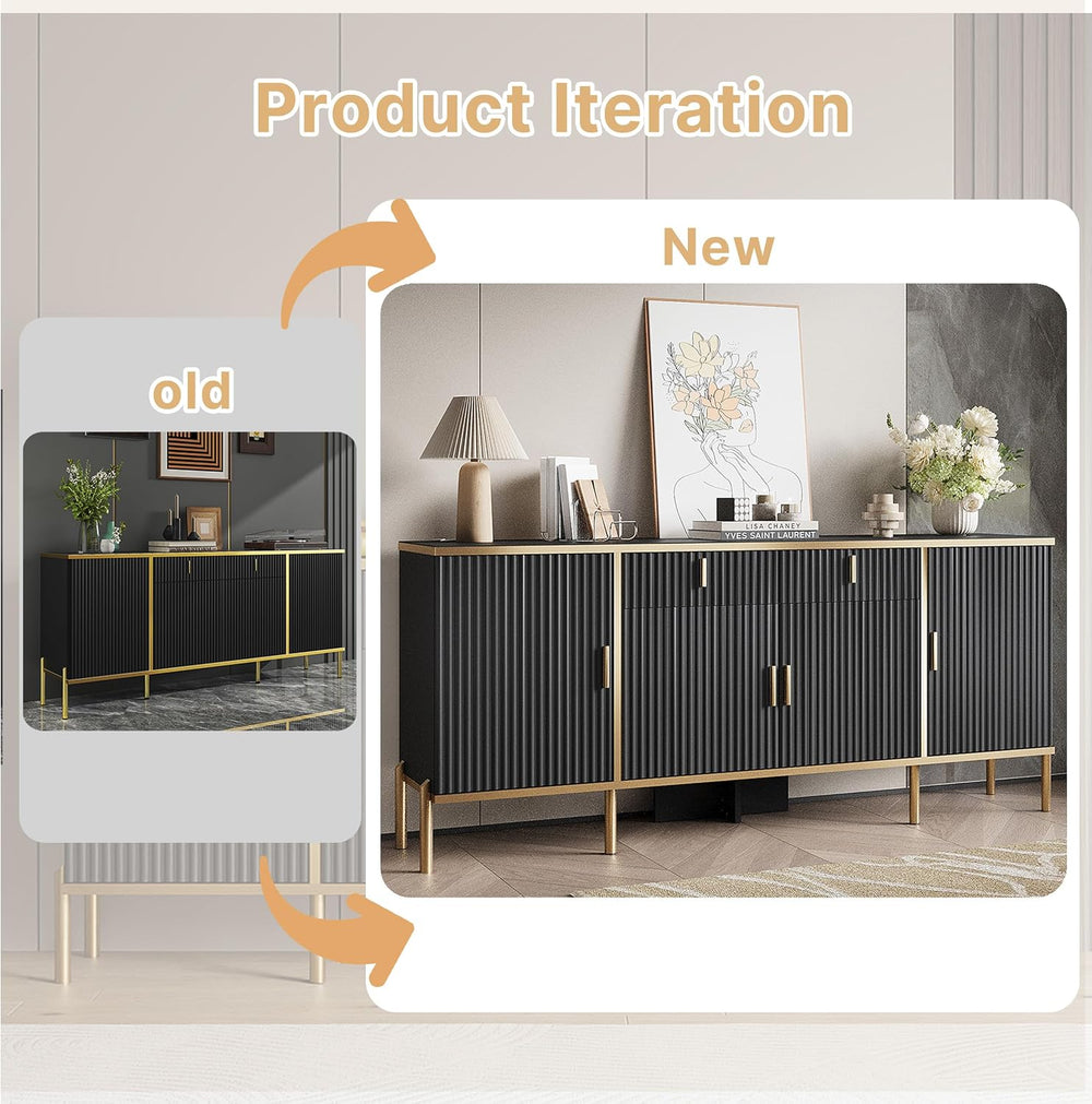oneinmil 60” Modern Sideboard Buffet Cabinet, Fluted Storage Sideboard with A...