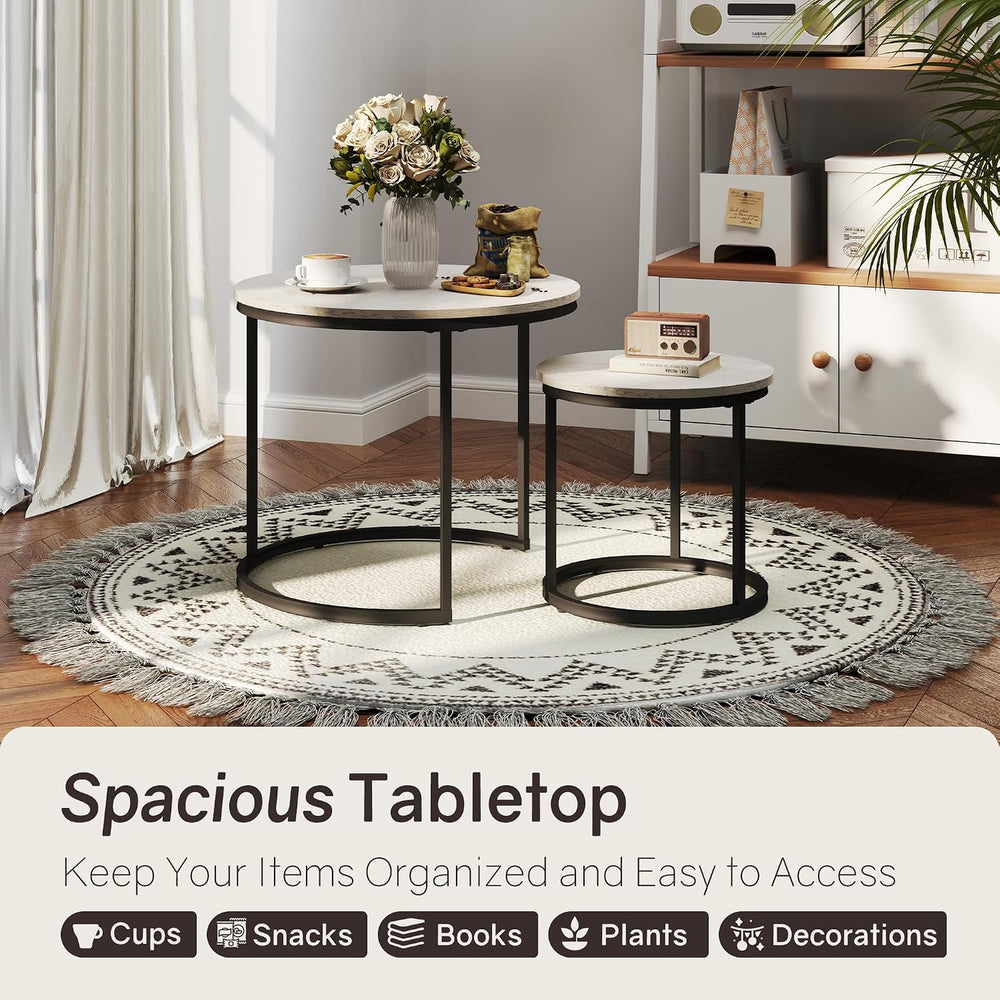 Otterease Nesting Tables Set of 2, Small Round Coffee Table for Living Room |...