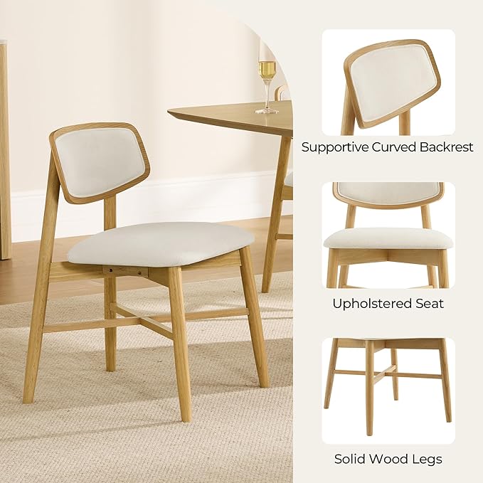 CHITA Wooden Dining Chairs Set of 2, Mid Century Modern Dining Room Chair, Na...