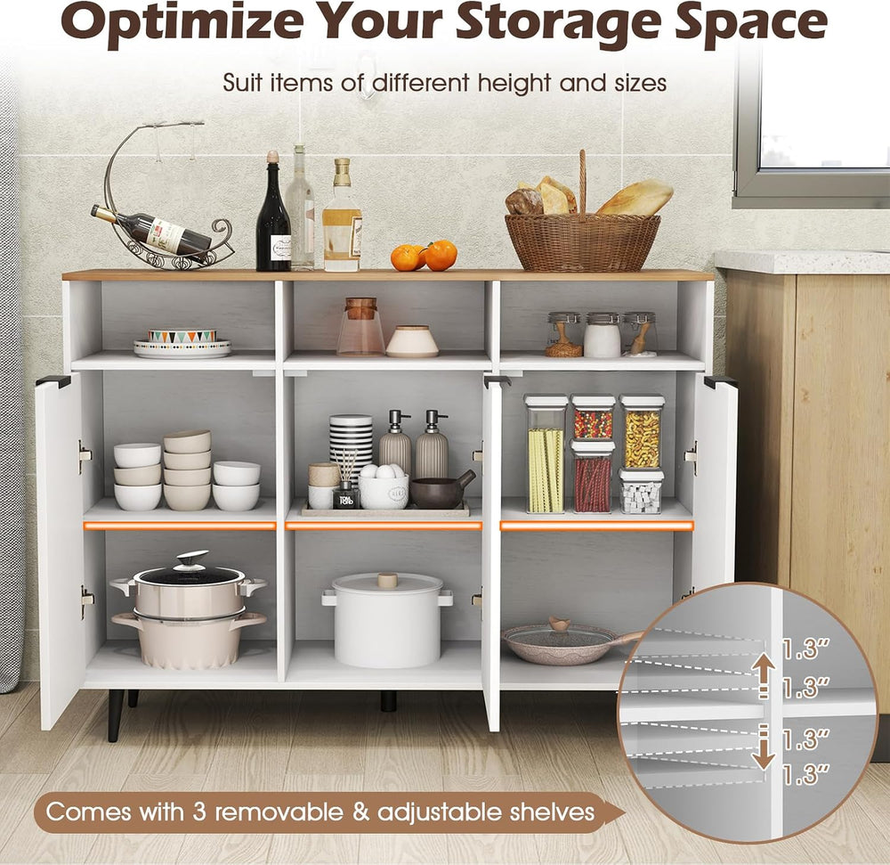 LOKO 47" W Buffet Sideboard, Kitchen Storage Cabinet with 3 Open Compart...