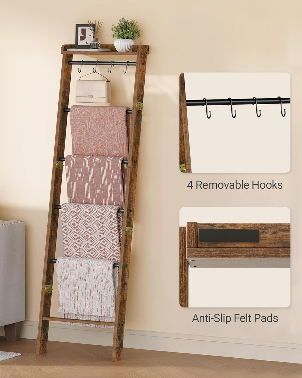 Hzuaneri Blanket Ladder Shelf, Decorative Quilt Rack, 7-Tier Farmhouse Ladder...