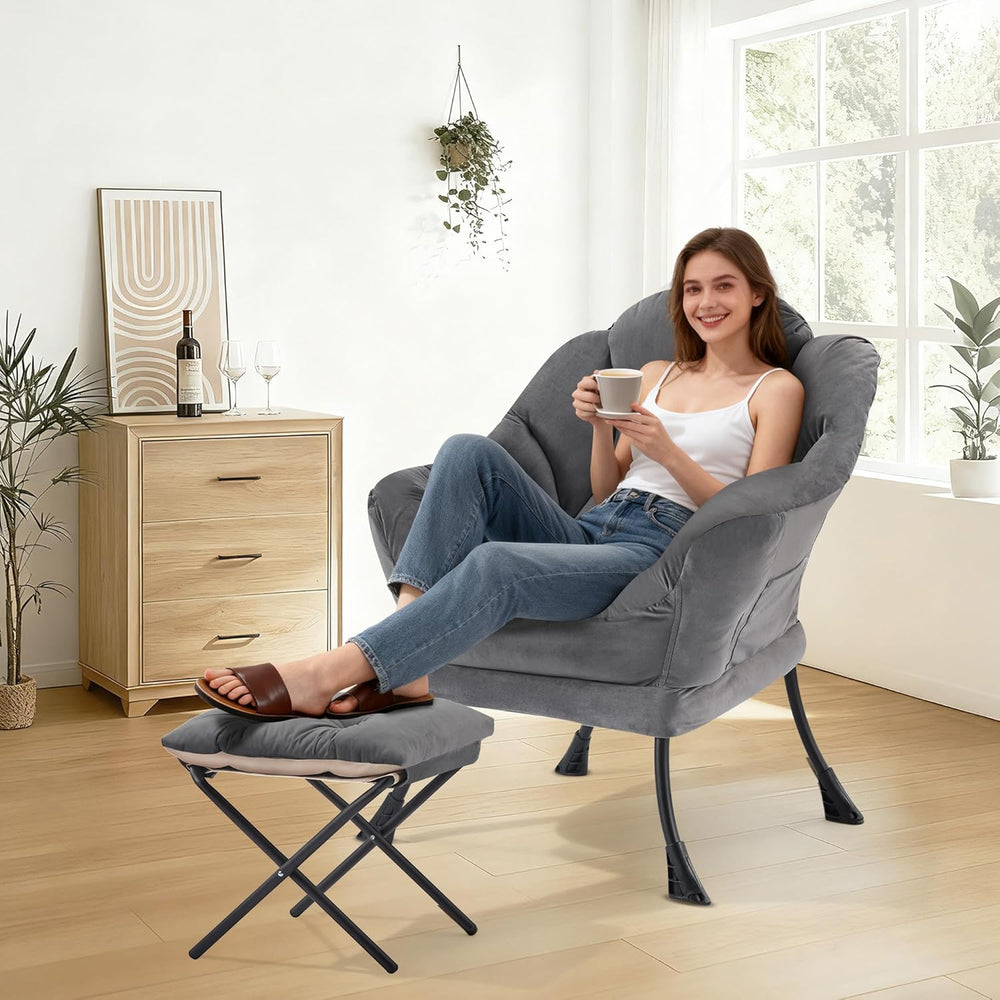 SAETSFEG Lazy Chair with Ottoman, Modern Accent Lounge Chair with Side Pocket...