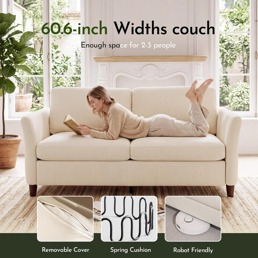 Valthie 61" Modern Corduroy Loveseat Sofa Couch,Beige | Mid Century Mode...