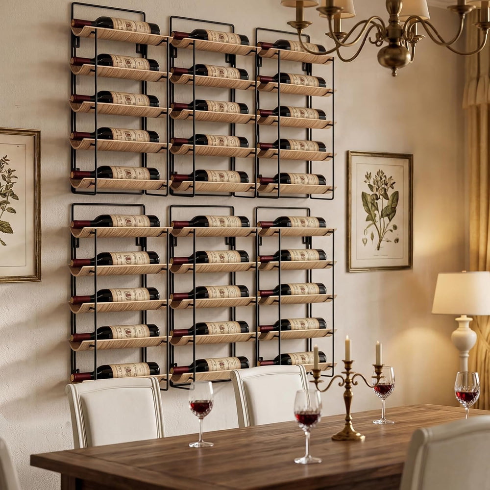 5-Tier Wood and Metal Wine Rack, Countertop & Wall Mounted Wine Holder wi...