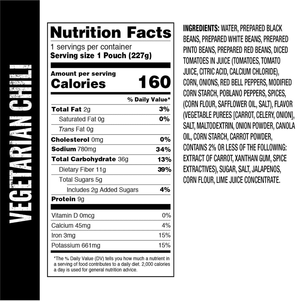 OMEALS Vegetarian Chili-MRE-Extended Shelf Life-Fully Cooked w/Heater-Perfect...