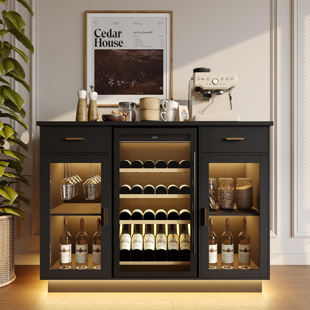 COCO DESIGN Coffee Bar Cabinet with Fridge Space and Power Outlet, Black
