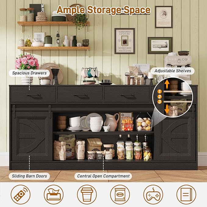 St.Mandyu 70" Large Farmhouse TV Stand for 85/80/75/70 Inch TVs w/4 Draw...