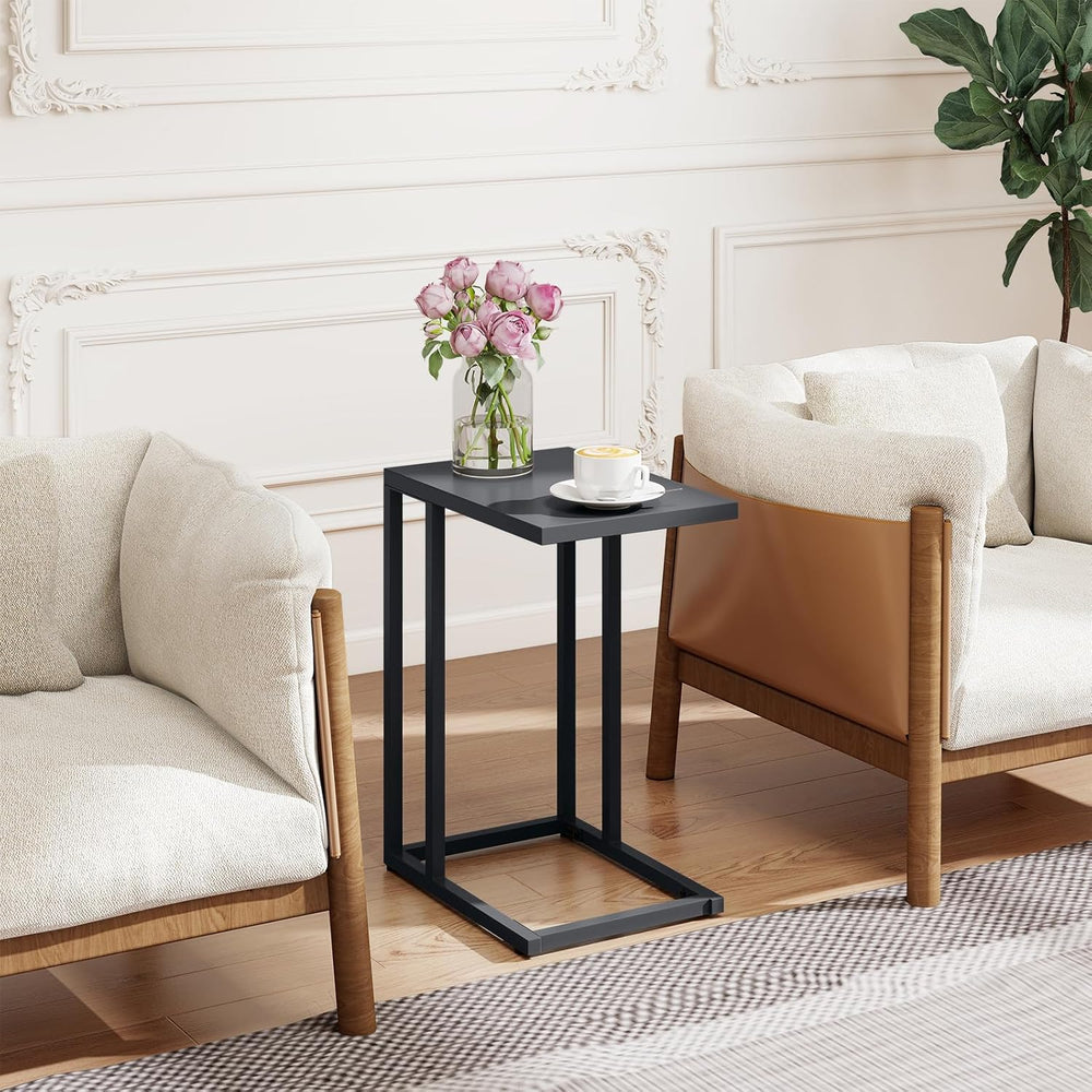 Tangkula C-Shaped End Table, Modern Small TV Tray with Metal Frame, Adjustabl...