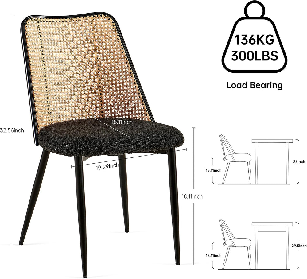 NORDICANA Rattan Dining Chairs Set of 2, Mid Century Kitchen Dining Room Side...