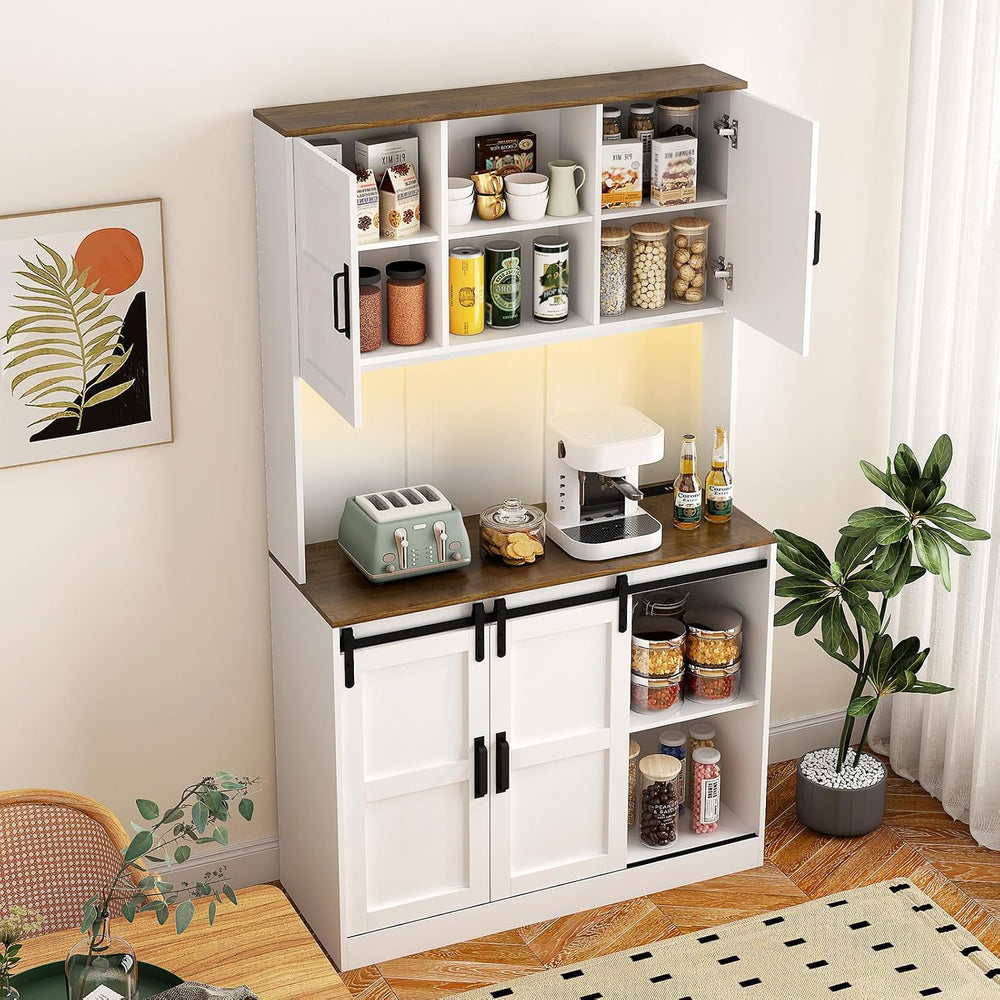 74" High Kitchen Pantry Cabinet, Large Kitchen Buffet with U+B Charging ...