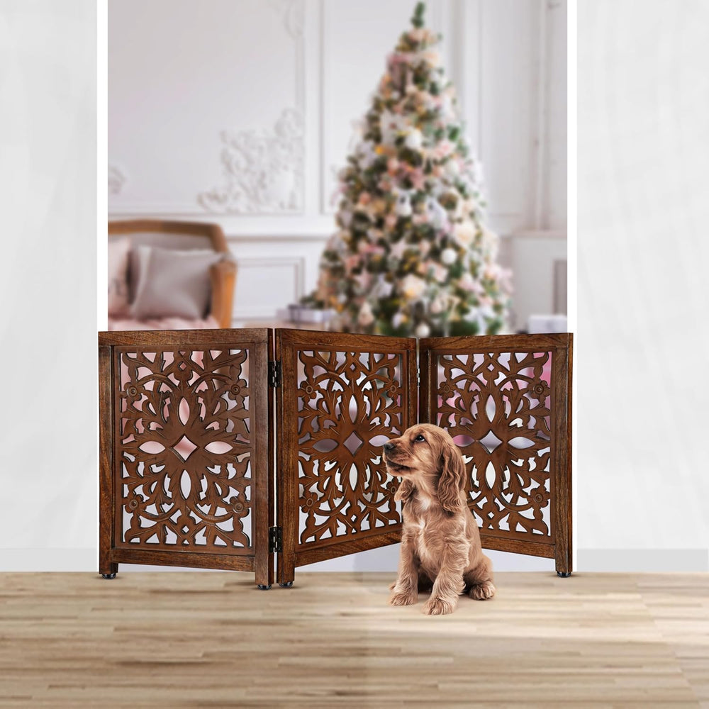 “Lightnpro Wooden Pet Gate – Decorative Carved Foldable Dog Fence, Extra-Wide...