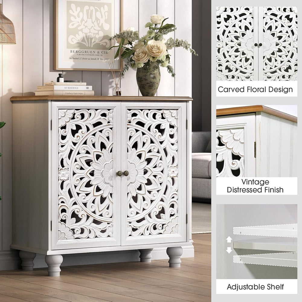JOINICE 31" Accent Storage Cabinet with Doors for Living Room,White&...