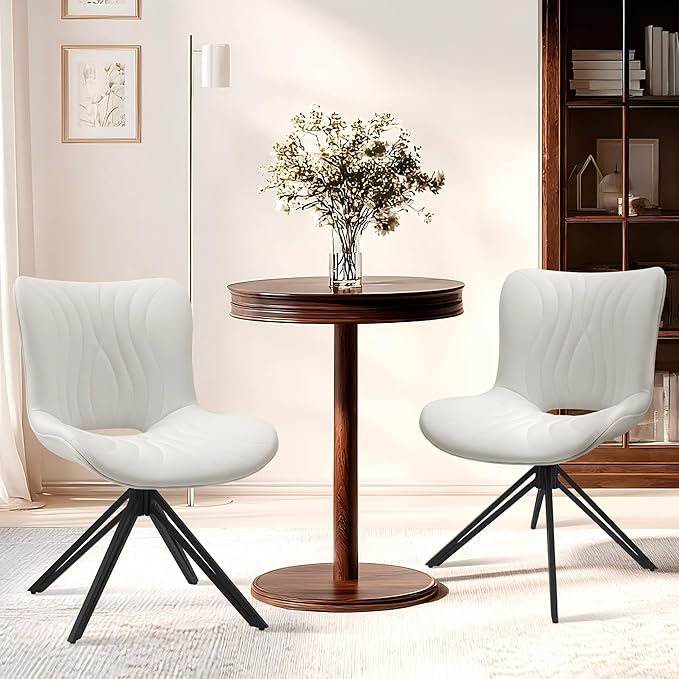 Dining Chairs Set of 4, 360° Swivel Armless Faux Leather Accent Chairs with P...