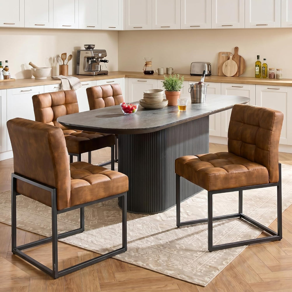 GrandNoor Coffee Faux Leather Dining Chairs Set of 4, Mid-Century Modern Dini...