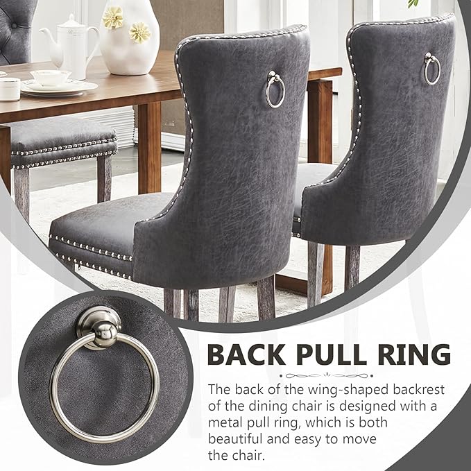 Kiztir Leather Dining Chairs Set of 2, Upholstered Dining Chair with Nailhead...