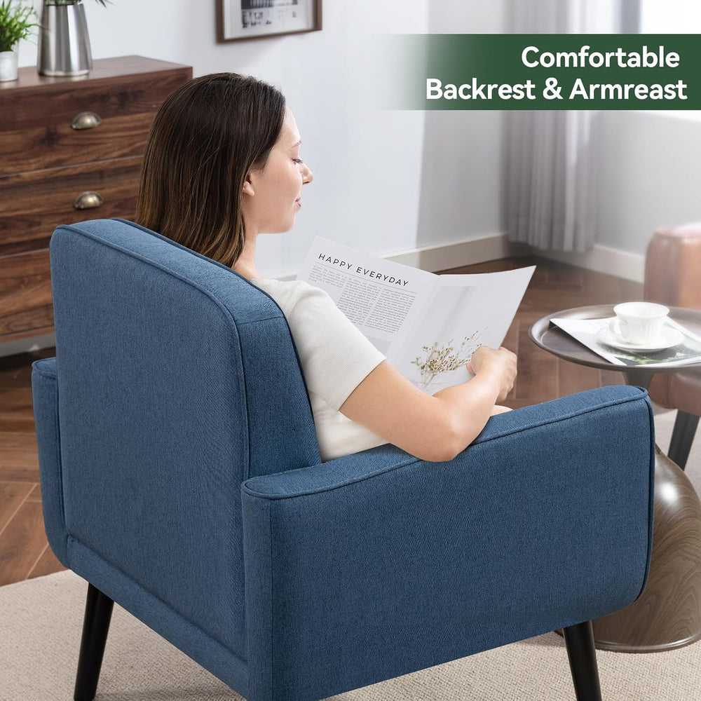 Mid Century Modern Accent Chair, Fabric Reading Armchair, Blue | 300LBS Capac...
