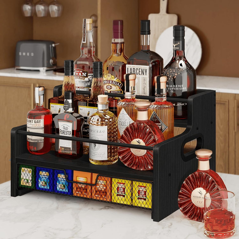 Homode 3-Tier Coffee Bar Organizer, 8 Bottle Syrup Stand, Black | 35 Coffee P...