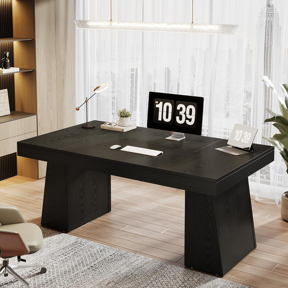 Tribesigns 55-Inch Executive Desk, Thick Wood Office Computer Desk with Doubl...