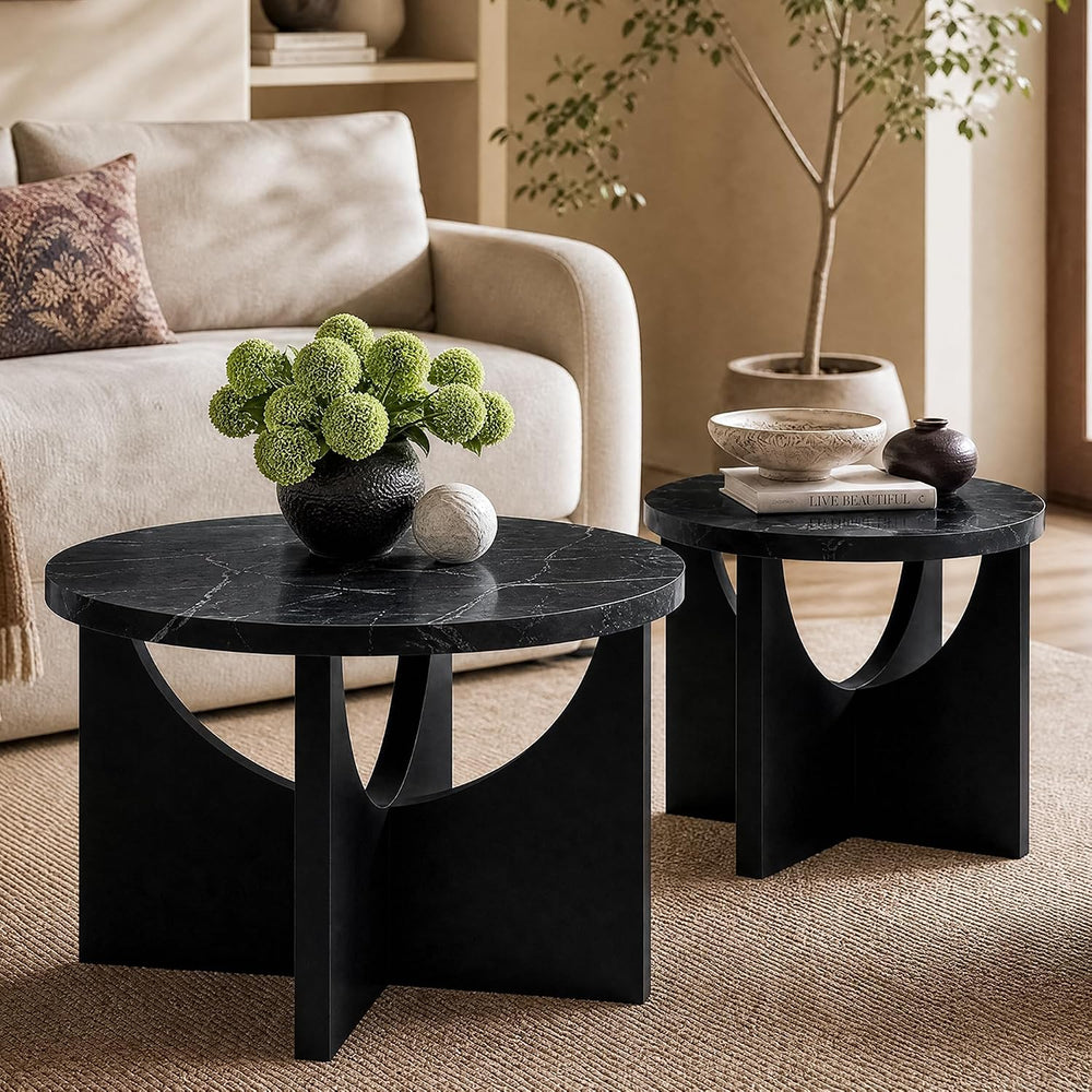 LIKIMIO Nesting Coffee Tables Set of 2, 23.6" Small Round Tables, Black