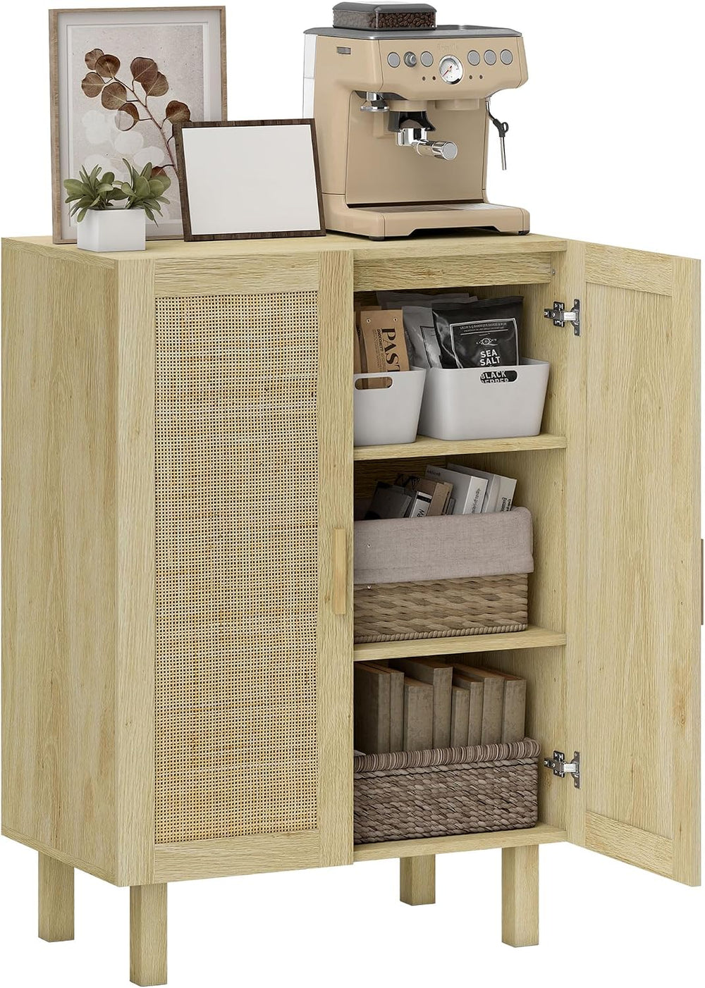 HOMCOM Boho Sideboard Buffet Cabinet, Coffee Bar Cabinet with 2 Rattan Doors ...