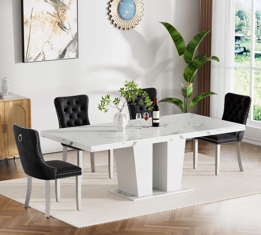 78.74" Extendable Dining Table for 6 8 10 Person, Modern White Faux Marb...