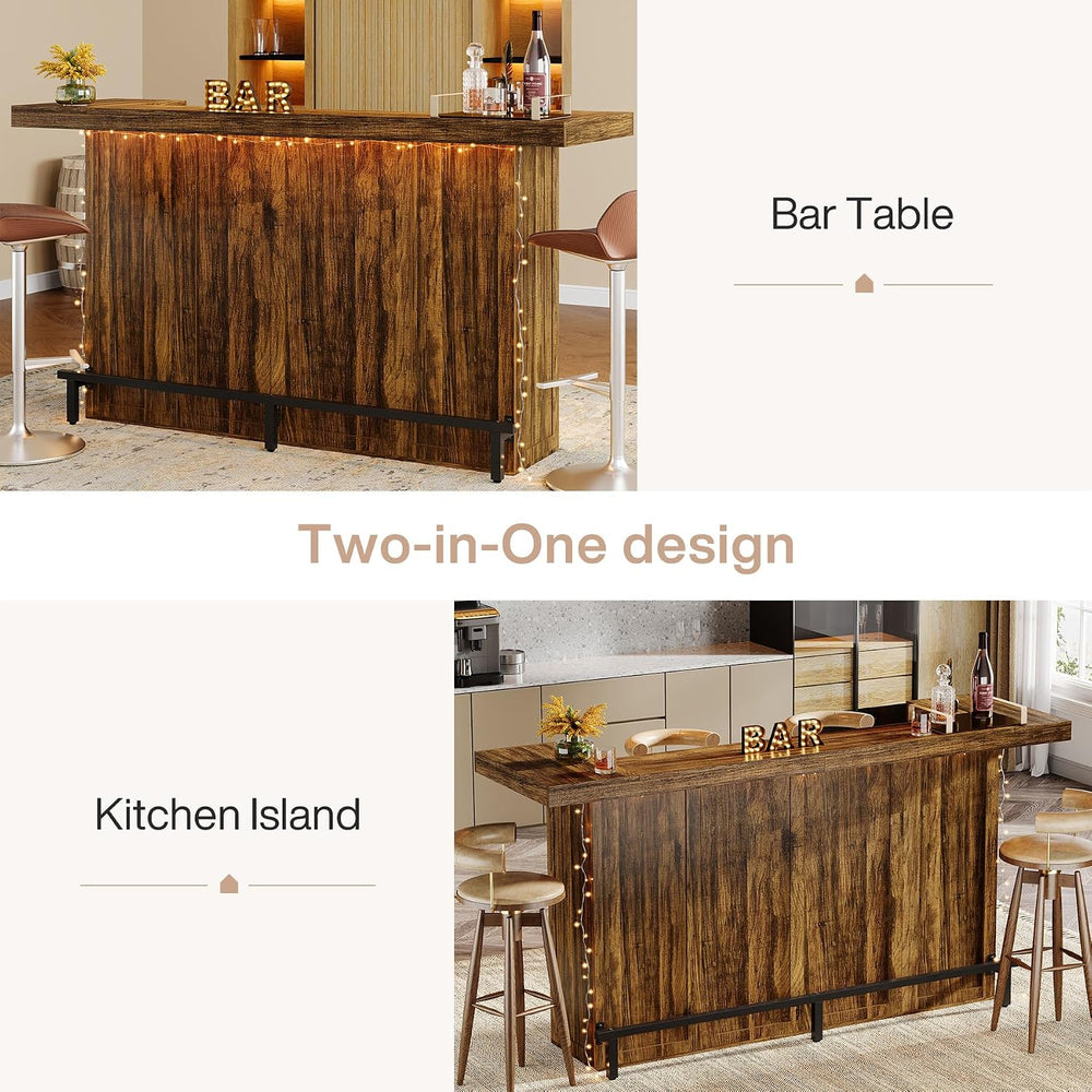 Tribesigns 4-Tier Bar Table, 70.9-Inch Large Home Bar Unit, Brown | with Stor...