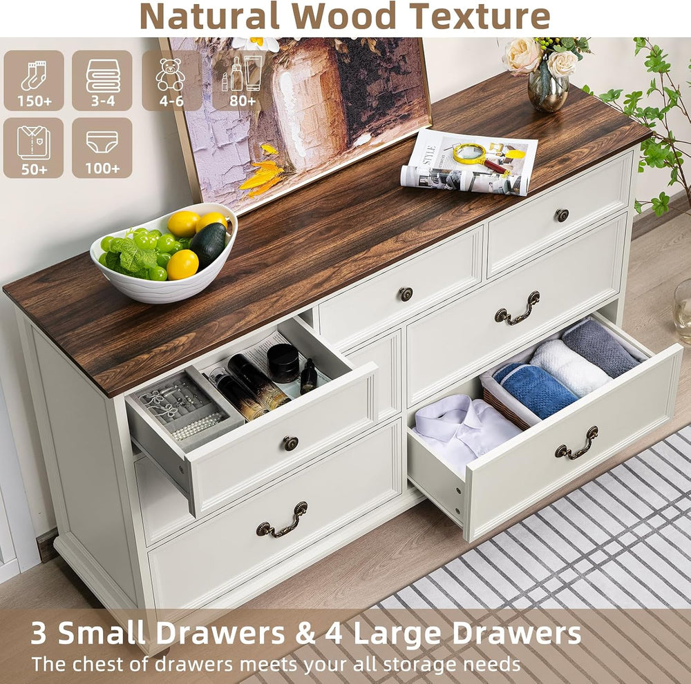 Joaxswe Farmhouse 54" 7 Drawers Dresser for Bedroom, White Wood Chest of...