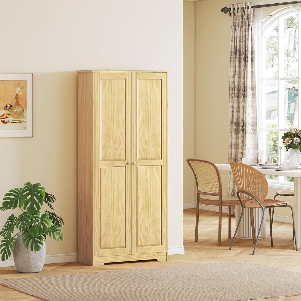 HOMCOM 67" Pinewood Kitchen Pantry Storage Cabinet, Freestanding Cabinet...