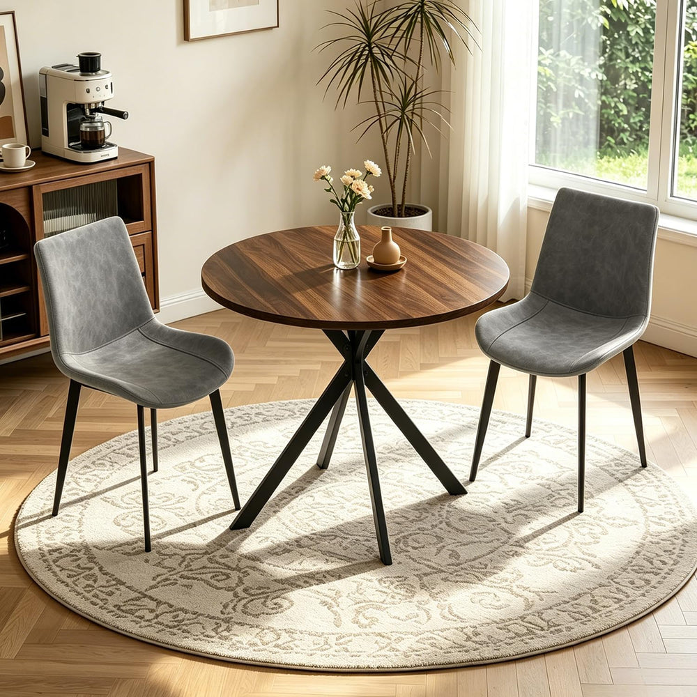 31.5" Small Round Dining Table Set for 2, Mid-Century X-Shaped Leg Table