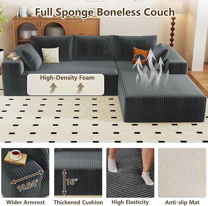 96" Modular Sectional Couch, L Shaped Cloud Sofa with Chaise Lounge, Cor...
