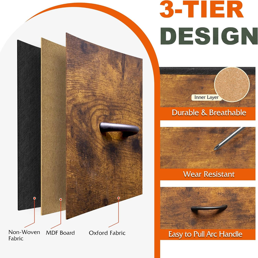 Tall Console Table with 11 Fabric Drawers, Rustic Brown | 11 Fabric Drawers, ...