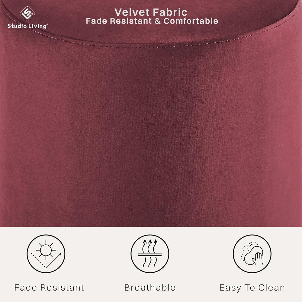 Studio Living® 19” Wentworth Ottoman Round Soft Velvet Bench, Stationary Otto...