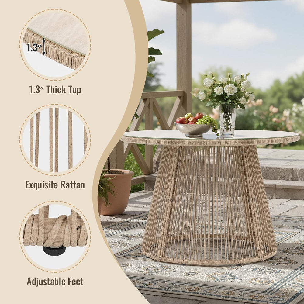 SUNSITT 43" Round Patio Dining Table for 4, Modern Wicker Outdoor Table