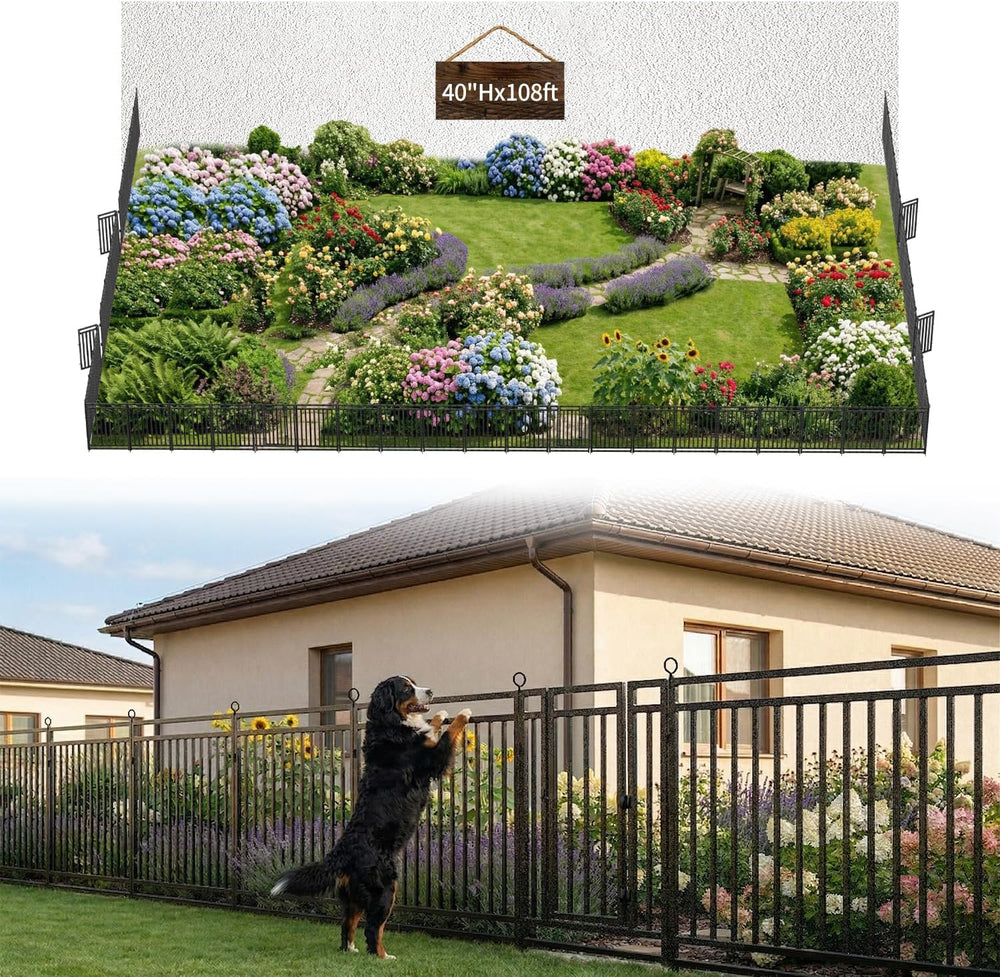 Decorative Garden Fence Metal Dog Fence Outdoor, 40in (H) x 108ft (L), 42 Pan...