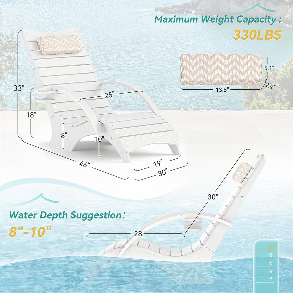 Pool Lounge Chairs Set of 2, Shallow Water 8-10 Inches Deep, HDPS Fade Resist...