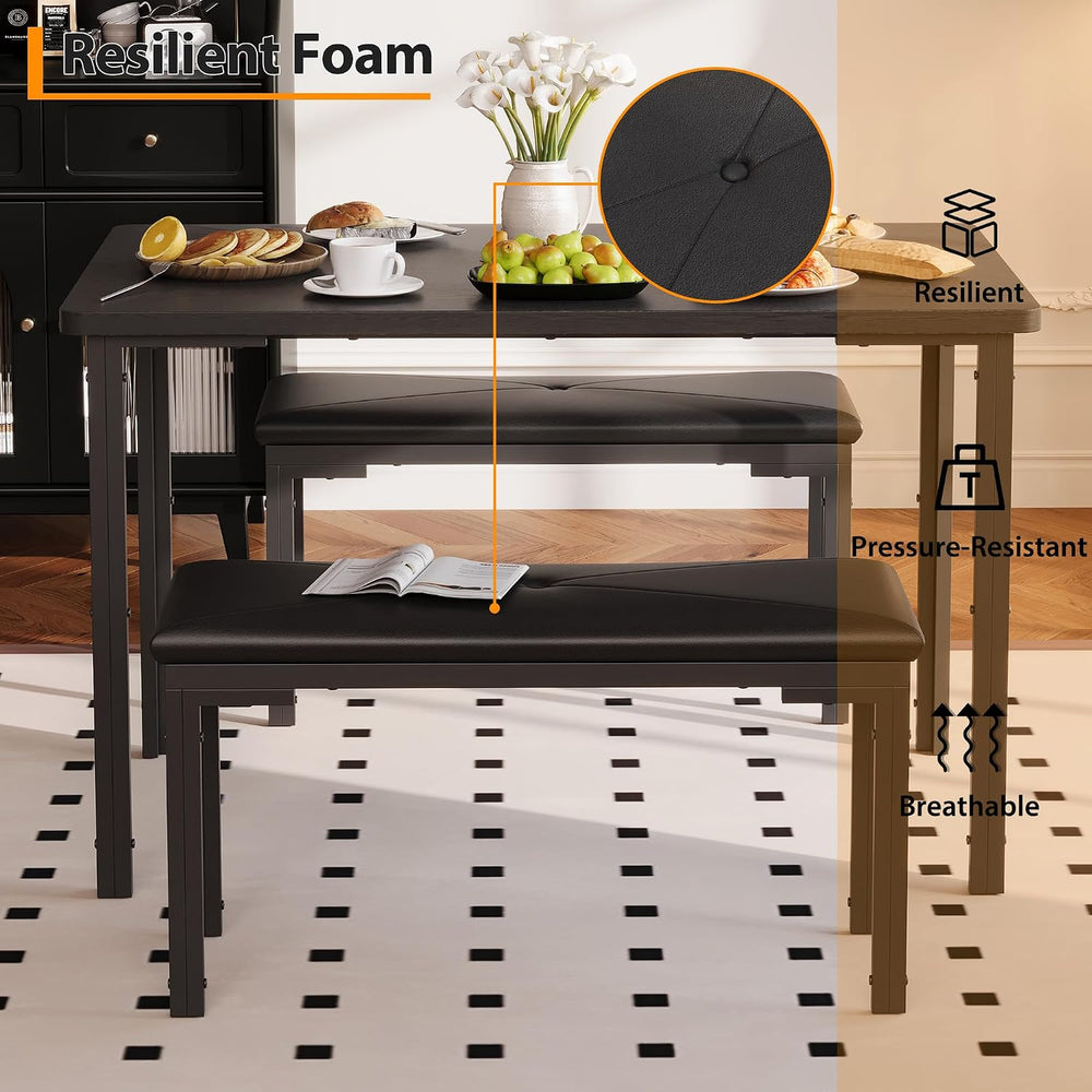 Garvee 3-Piece Dining Table Set, 3-Piece Kitchen Table with 2 Upholstered Ben...