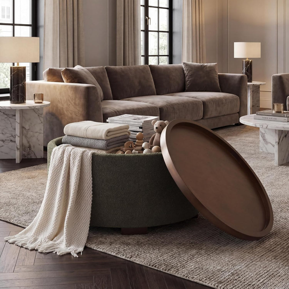 Zihanhome 30 Inch Round Storage Ottoman, Ottoman Coffee Table with Lift Off L...