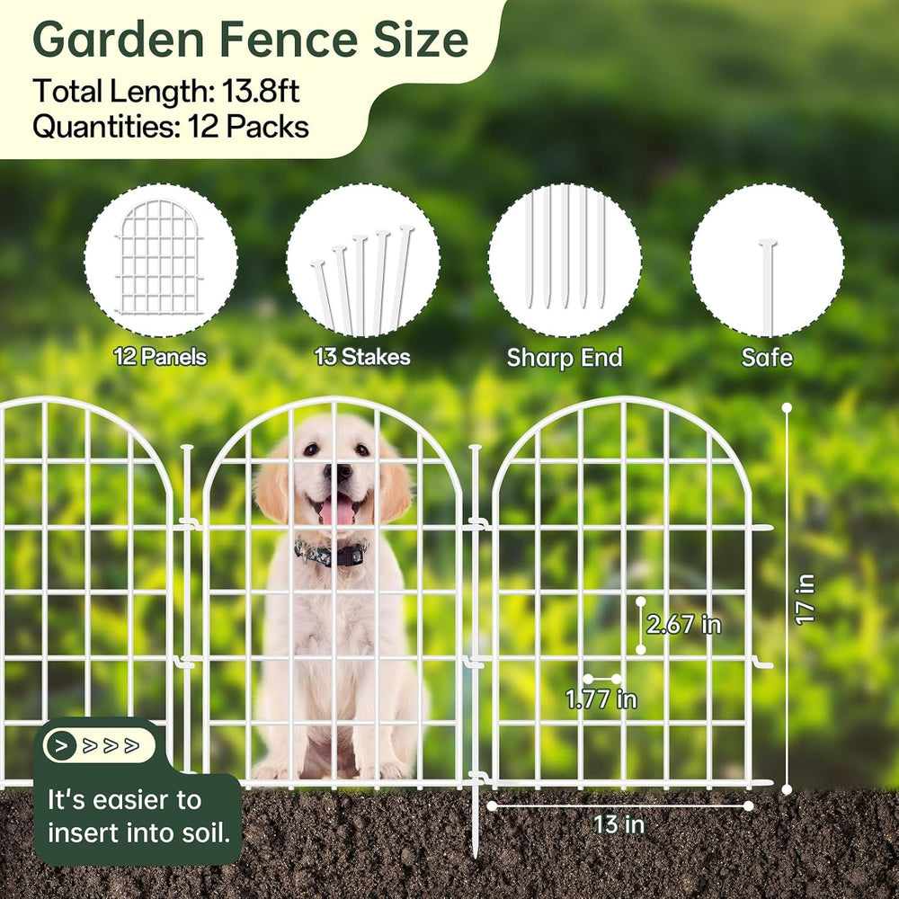 13.8ft(L) x 17in(H) Panels Garden Fence, 12 Panels Arched No Dig Fence, Decor...