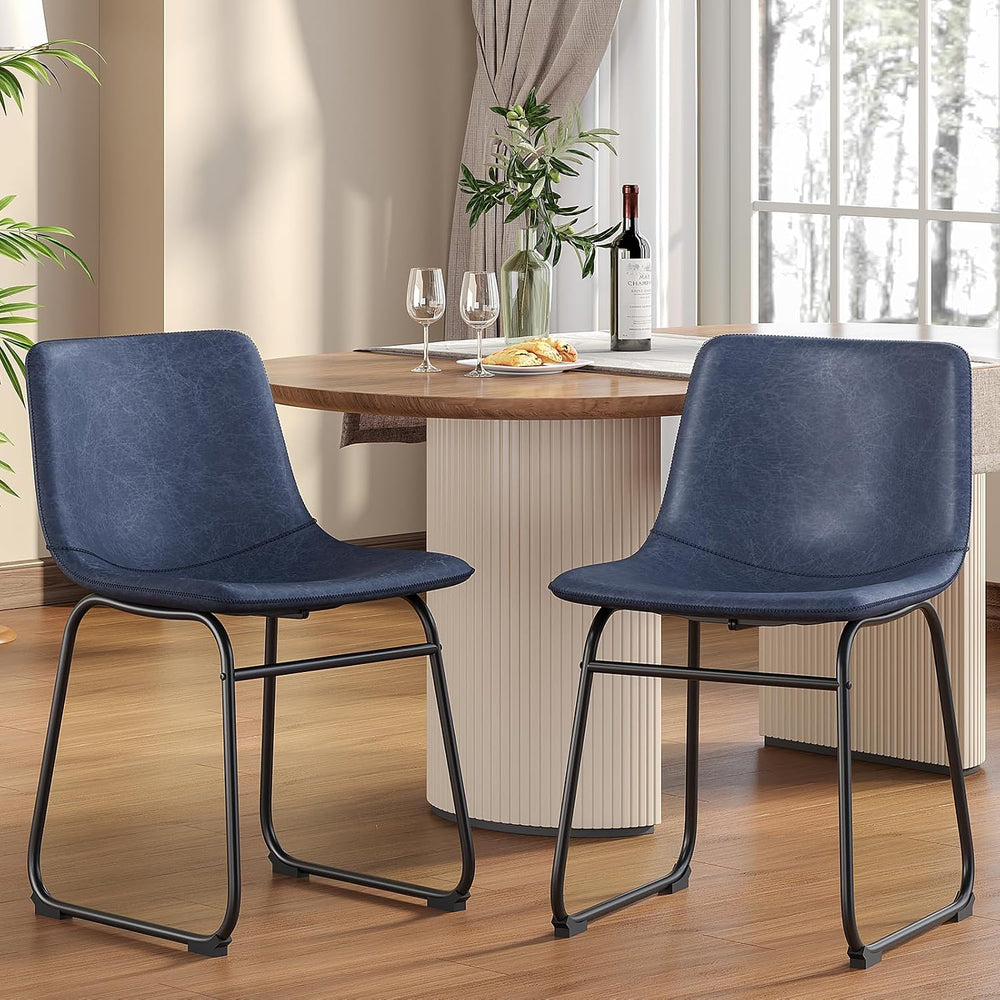 Dining Chairs Set of 6, 18in PU Leather Modern Kitchen Chairs, Blue