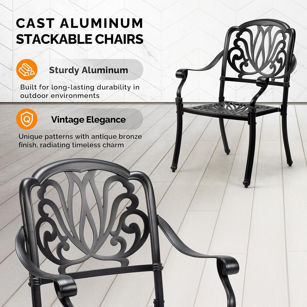 VINGLI Patio Chairs Set of 4 - Stackable Outdoor Cast Aluminum Dining Chairs ...