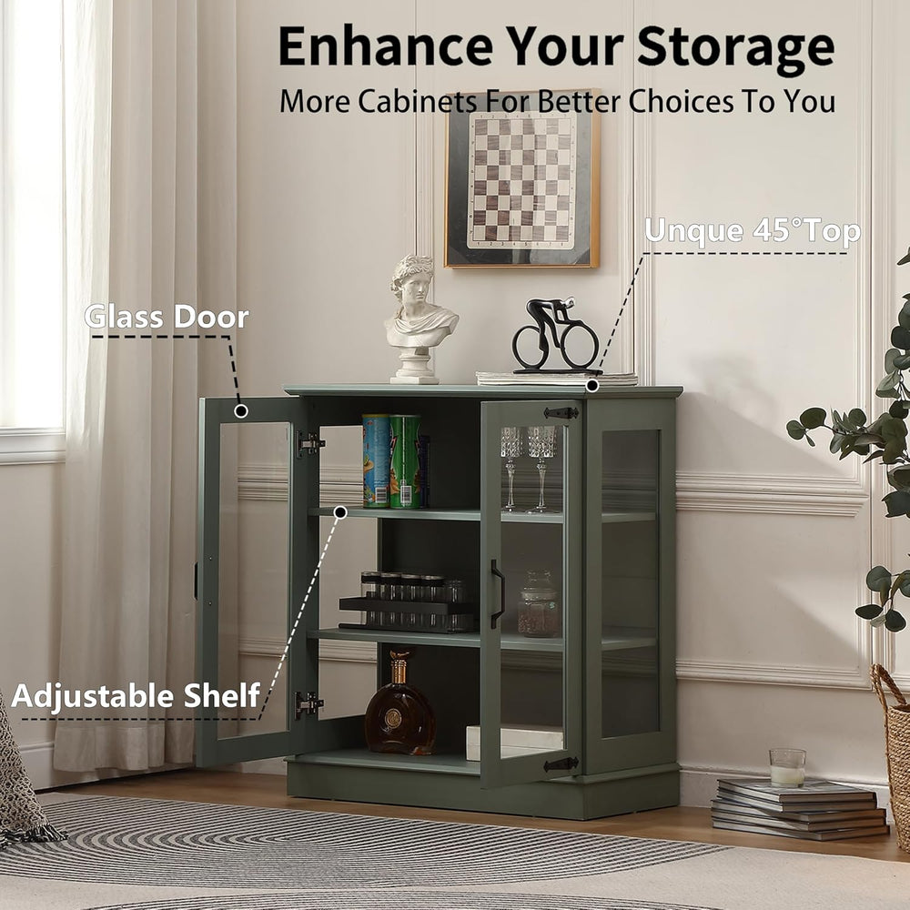 FOREST GRAVITY 31.5'' Small Display Buffet Cabinet with Glass Doors f...