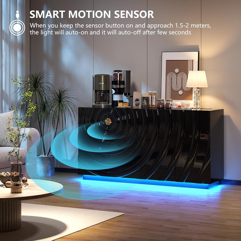 LVSOMT 63" High-Gloss Sideboard Buffet Cabinet with Storage, Large Coffe...