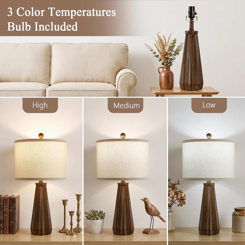 23.5" Table Lamps Set of 2, Farmhouse Vintage Brown Lamps with Bulb