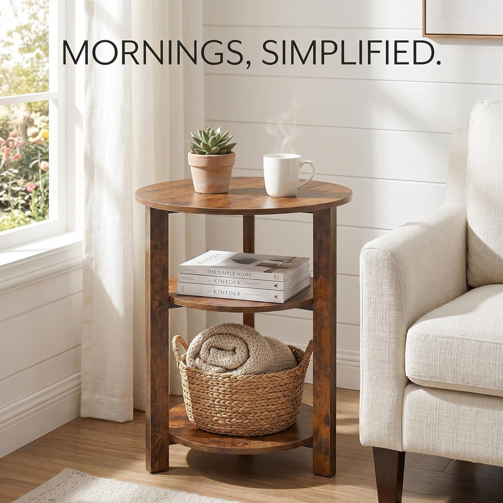 Farmhouse 3-Tier Round Side Table, 17.7*21.7inch End Table with Open Storage ...